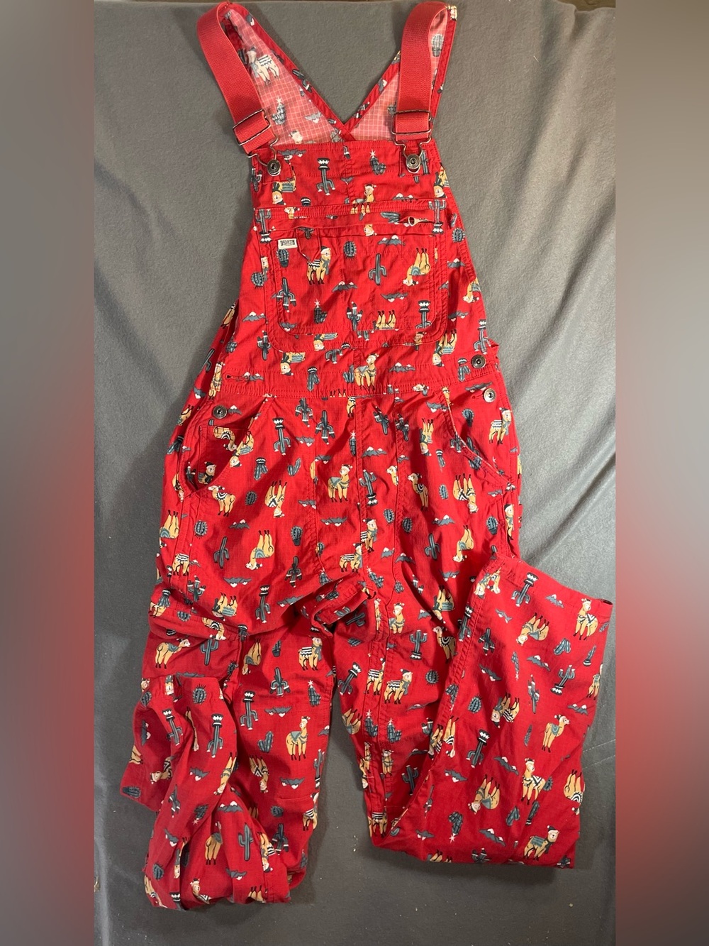 Duluth Trading Co Heirloom Gardening Overalls - Red Llama Cacti Print xxs x 31